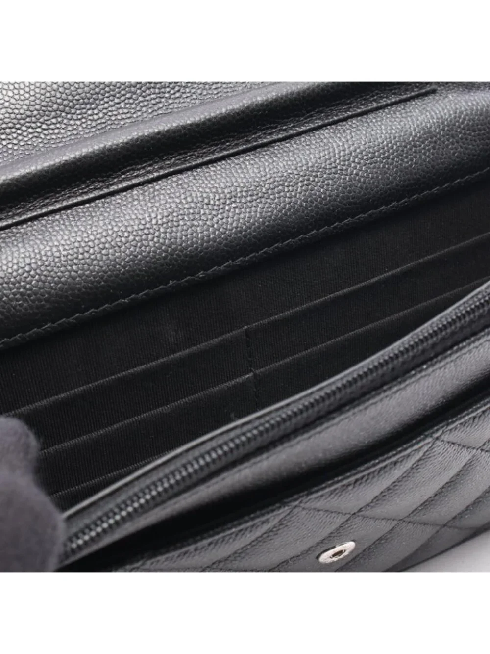 Chanel Shoulder Bag Quilted Black Caviar Leather Chain Wallet